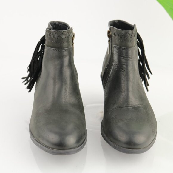 Clarks Womens Gelata Flora Boot Size 6.5 Black Leather Fringe Block Heel Bootie - Picture 2 of 11